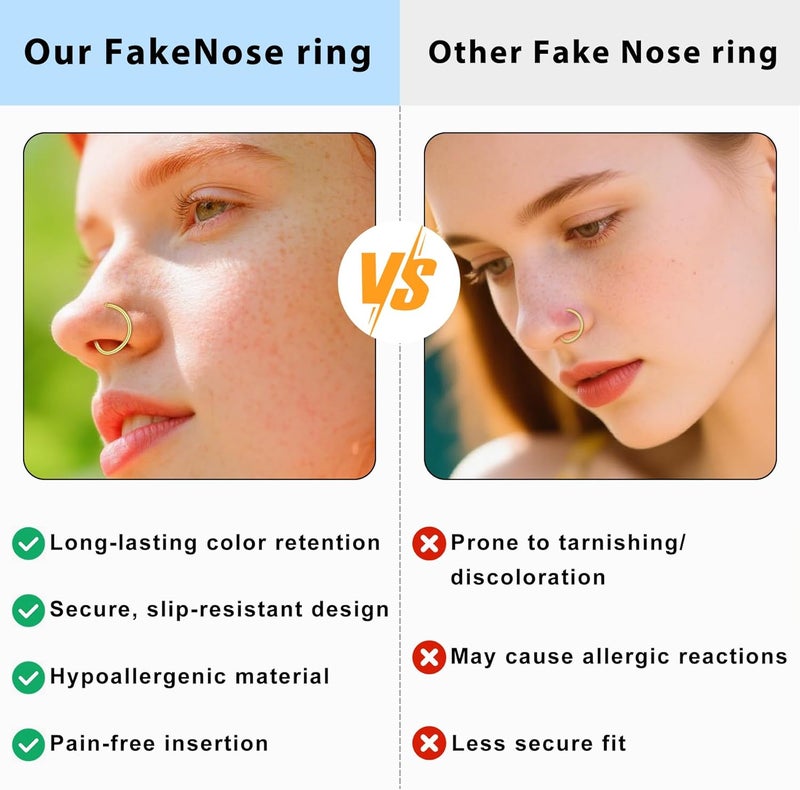 D.Bella Fake Nose Lip Ring Faux Clip on No Pierced Non Piercing Helix Cartilage Earring Ear Cuff Faux Body Piercing Jewelry for Women Men - Image 5